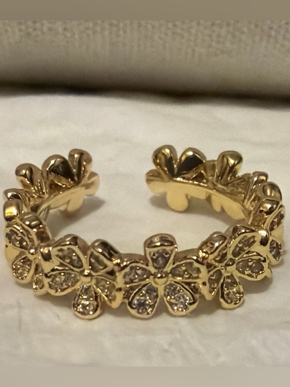 Gold Floral Crystal Open Ring - Women's Jewelry